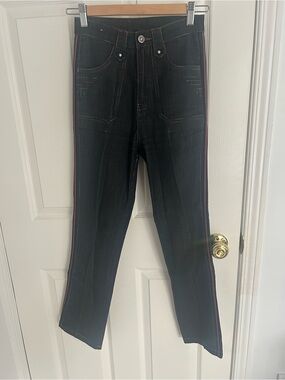 Lyfron -  Black Bootcut Jeans with Red Side Stripe and multi coloured stitching